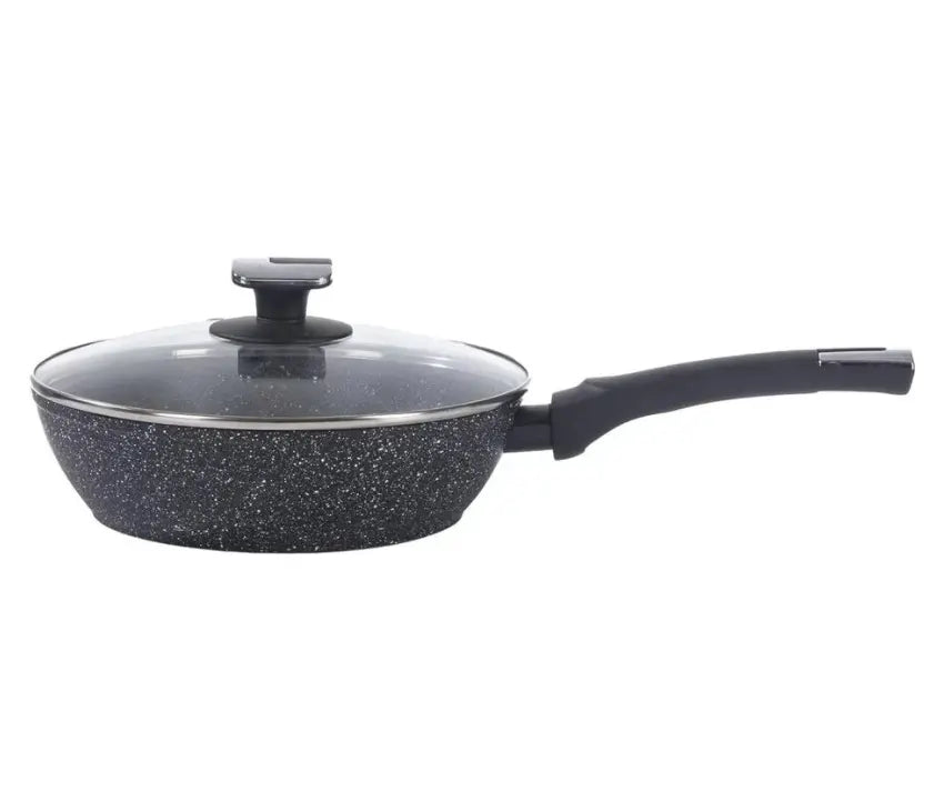 28cm Deep Frying Pan with Lid | Non-Stick, Granite Coating, Sturdy Build – Houszy
