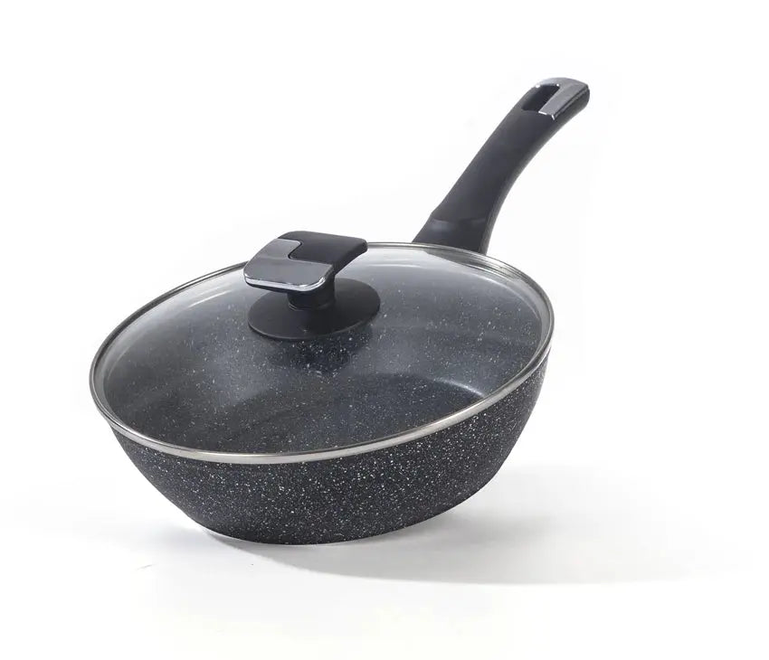 28cm Deep Frying Pan with Lid | Non-Stick, Granite Coating, Sturdy Build – Houszy
