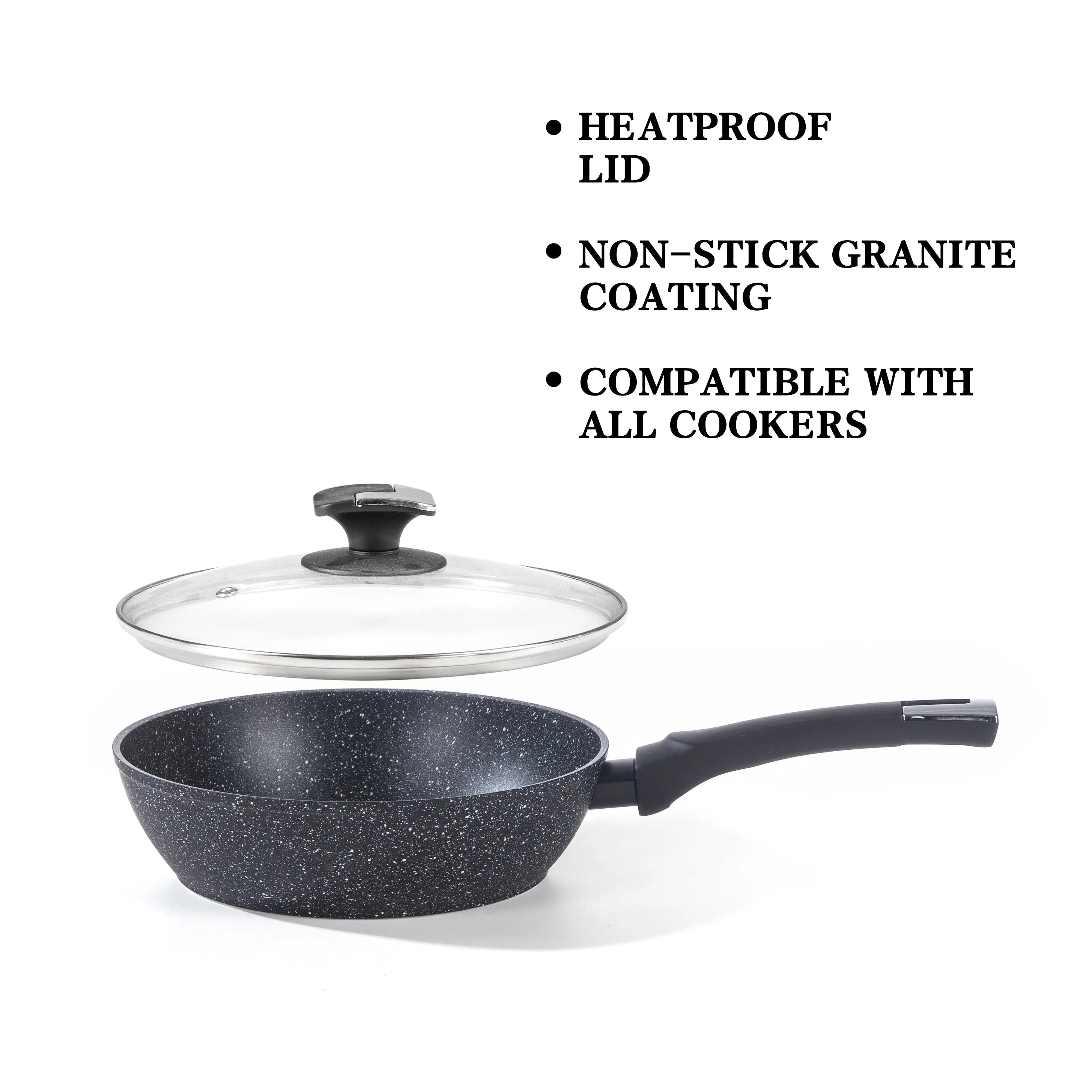 28cm Deep Frying Pan with Lid | Non-Stick, Granite Coating, Sturdy Build – Houszy