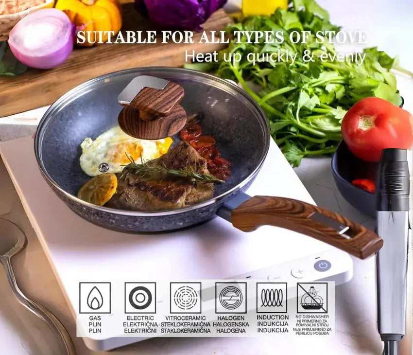 28cm Non-Stick Frying Pan with Lid | Granite Coated, Induction Compatible – Houszy