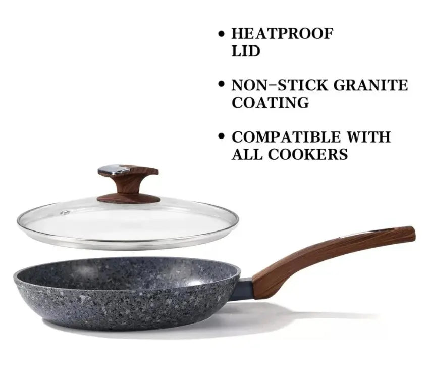 28cm Non-Stick Frying Pan with Lid | Granite Coated, Induction Compatible – Houszy