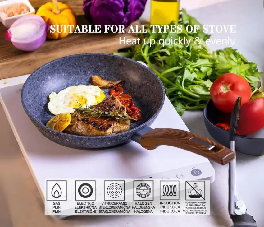 28cm Non-Stick Frying Pan with Lid | Granite Coated, Induction Compatible – Houszy