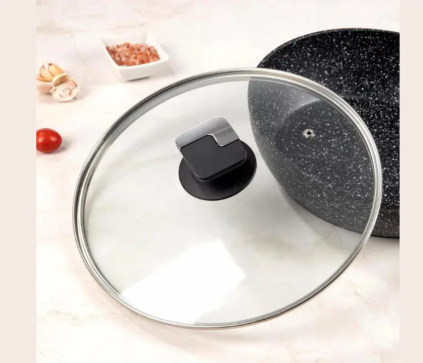 28cm Deep Frying Pan with Lid | Non-Stick, Granite Coating, Sturdy Build – Houszy