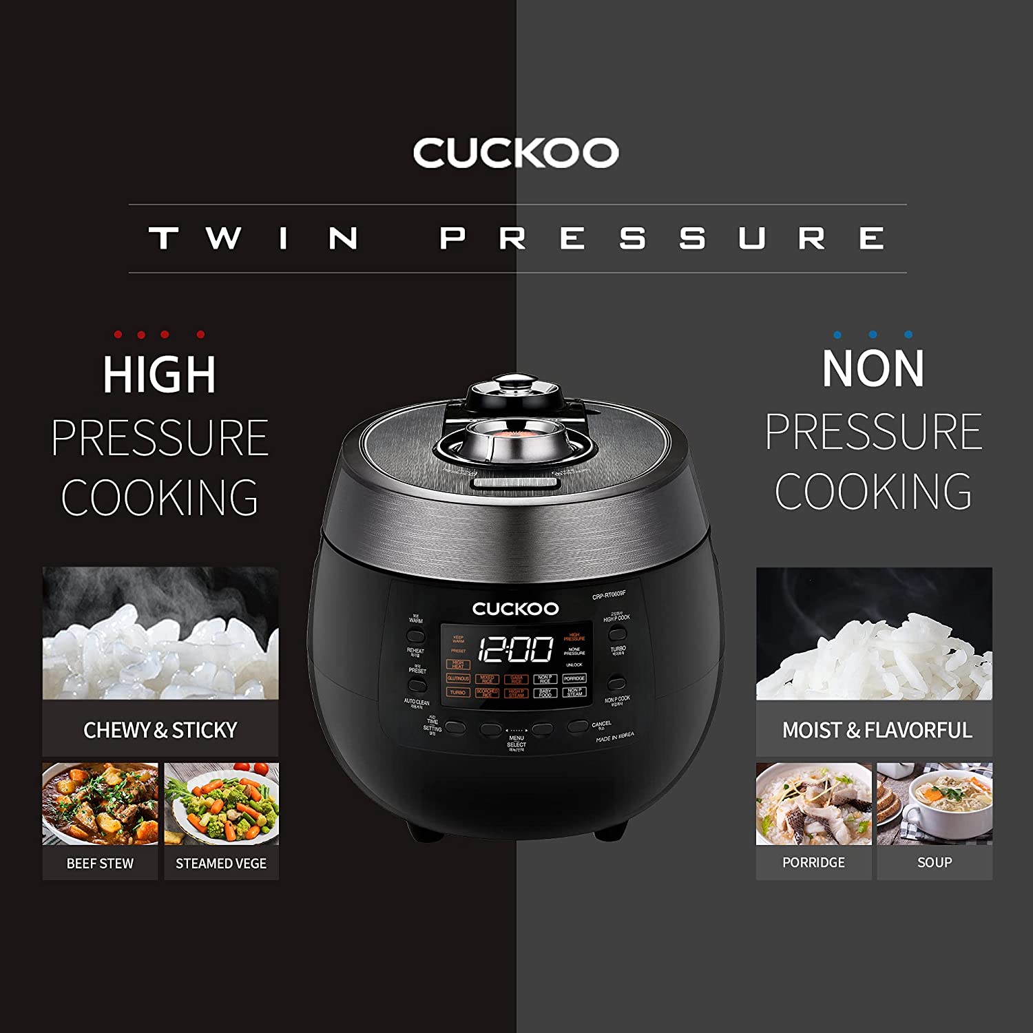 Cuckoo Pressure Rice Cooker Twin Plate & Warmer, 6-cup (Uncooked)