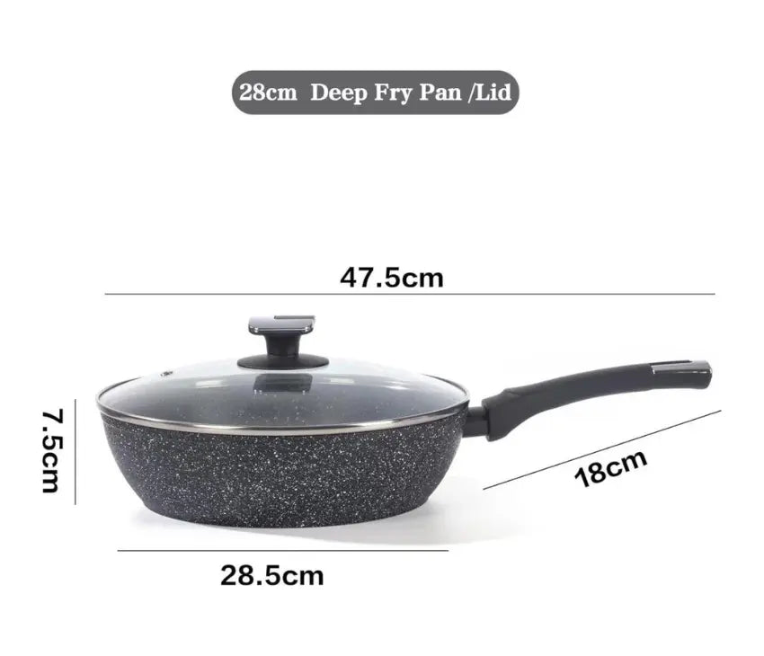 28cm Deep Frying Pan with Lid | Non-Stick, Granite Coating, Sturdy Build – Houszy