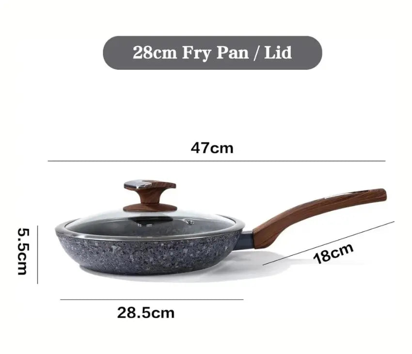 28cm Non-Stick Frying Pan with Lid | Granite Coated, Induction Compatible – Houszy